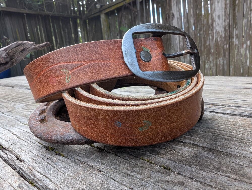 Vintage 70s Stamped Leather Belt